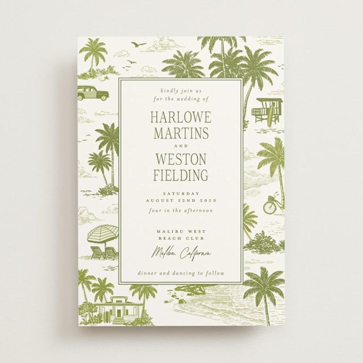 "BeachToile" - Wedding Invitations in Palm by Jenna Holcomb - Front
