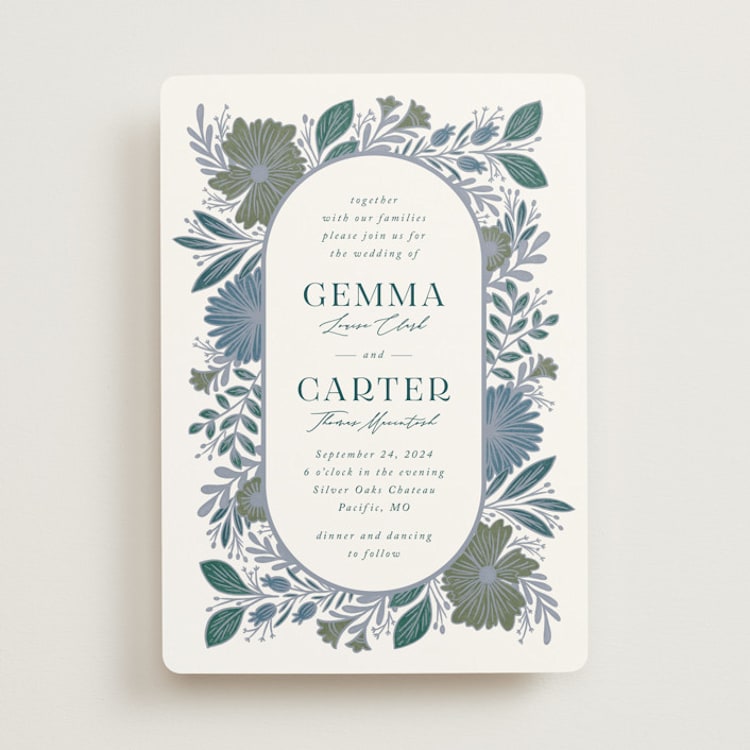 "Flourish" - Wedding Invitations in Bluemoon by Jen Owens - Front