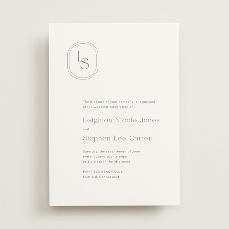 "Leighton" - Wedding Invitations in Lakeshore Blue by Jennifer Postorino - Front