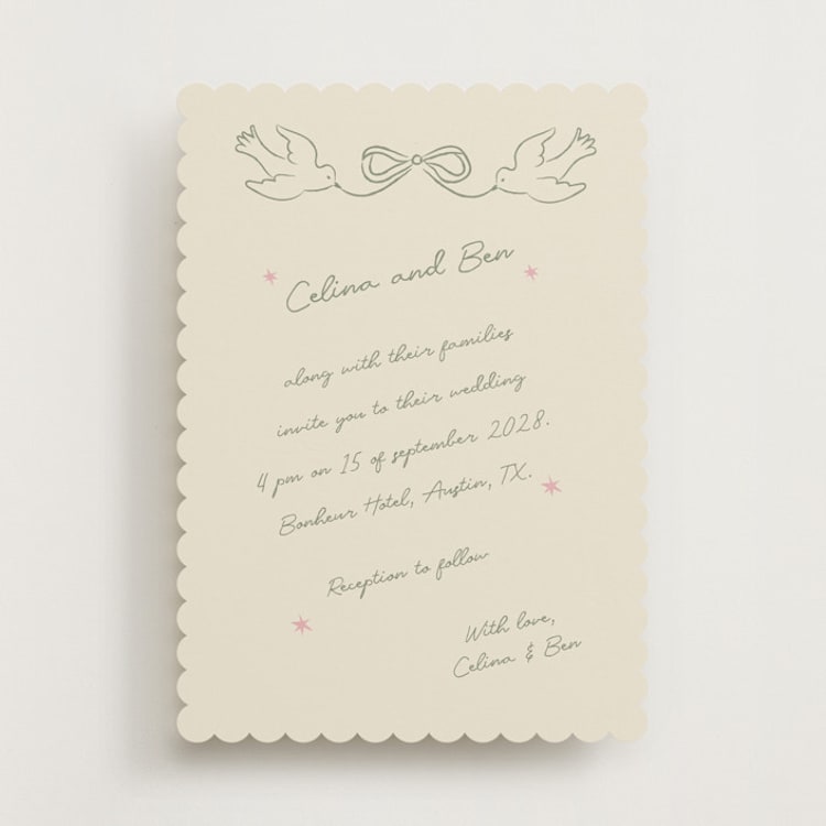 "The Bird Song" - Wedding Invitations in Sage by Helena Vitto - Front