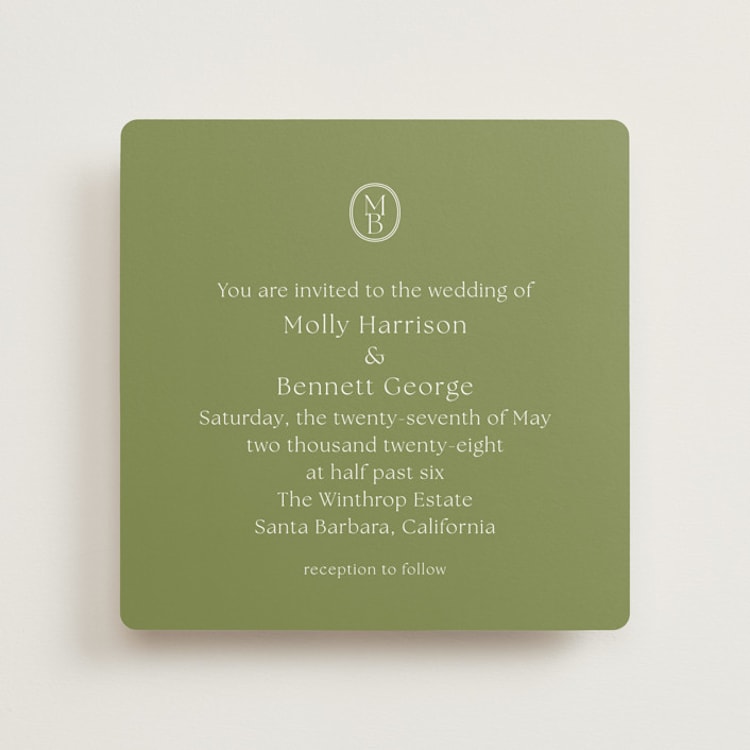 "Perriand" - Wedding Invitations in Moss by Megan Davis - Front