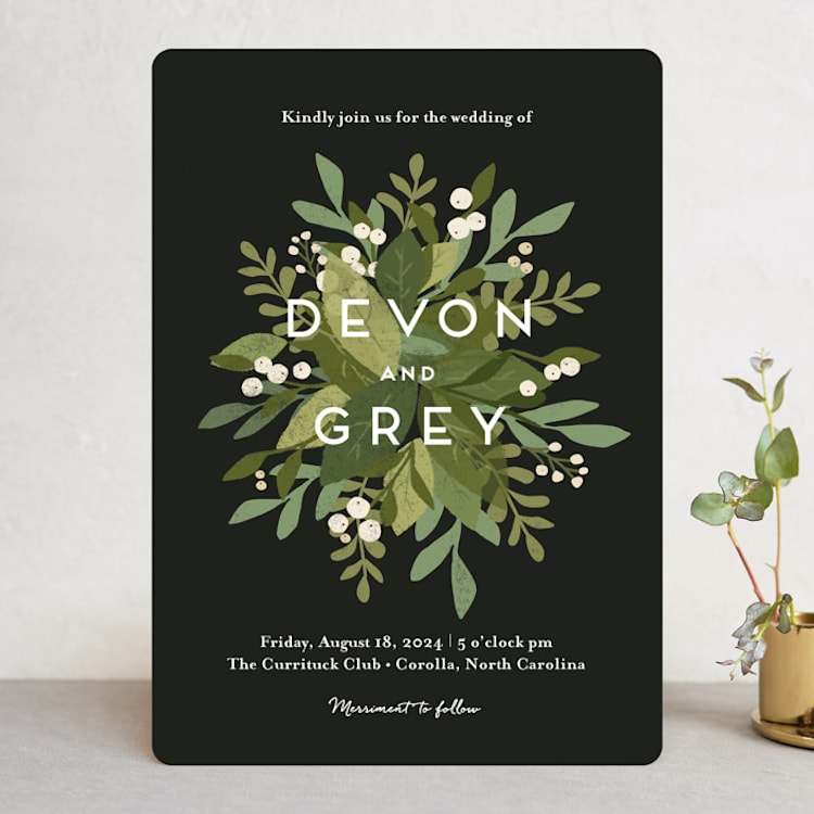 "Laurel of Greens" - Wedding Invitations in Midnight by Jennifer Wick - Front