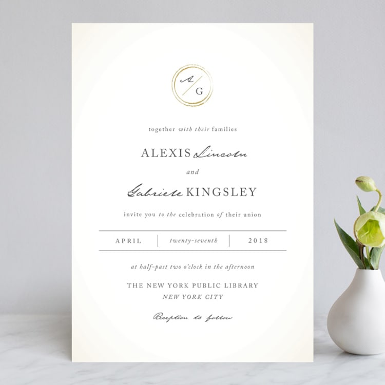 "Monogram Circle Stamp" - Wedding Invitations in Antique White by fatfatin - Front