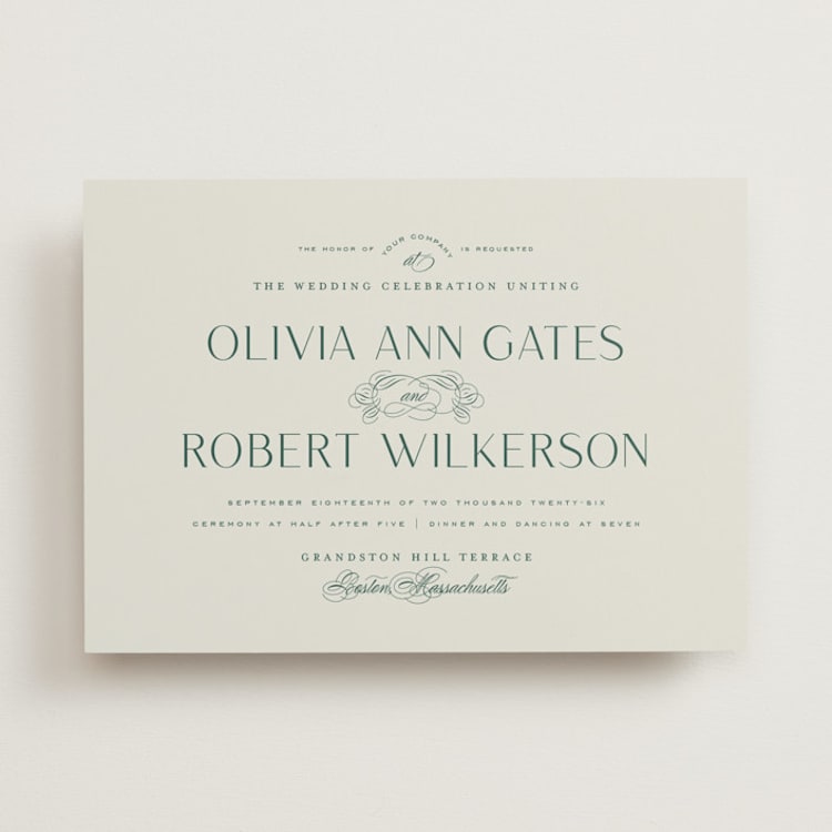 "Chantilly" - Wedding Invitations in Emerald by Kimberly Morgan - Front