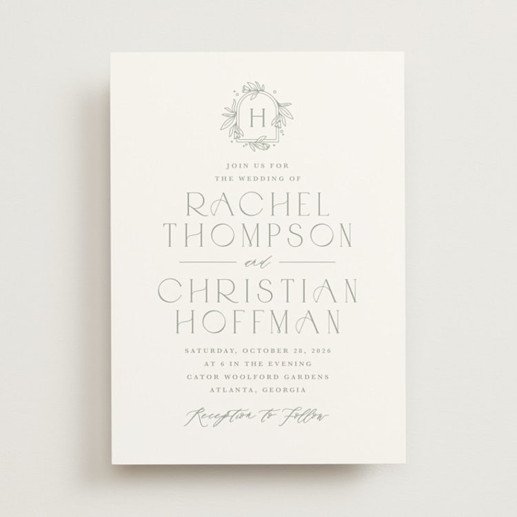 "Simple Crest" - Wedding Invitations in Sage by Kristen Smith - Front