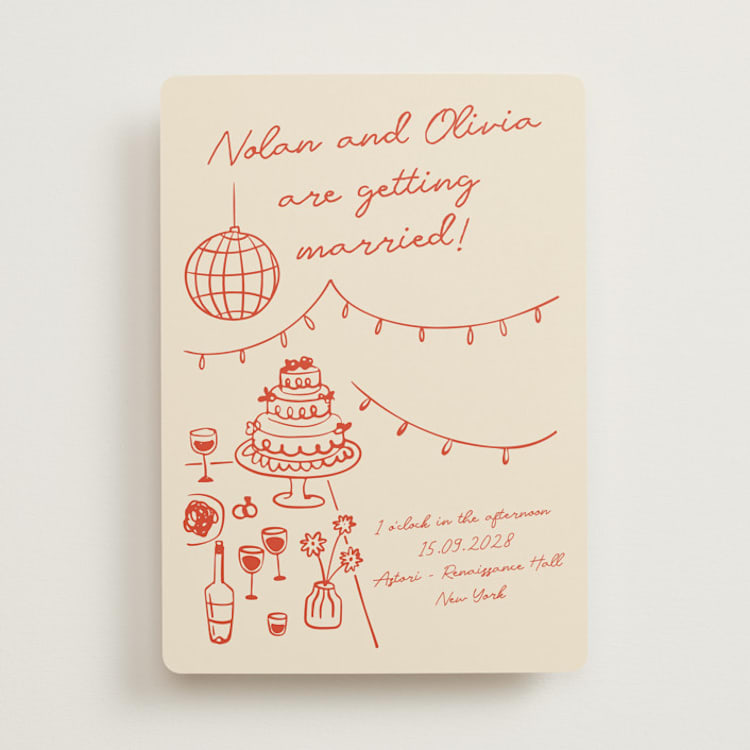 "Party On!" - Wedding Invitations in Sangria Spark by Zove Ahhh - Front
