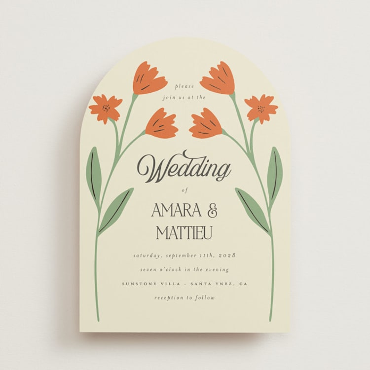 "Vintage Wildflowers" - Wedding Invitations in Coral by Morgan Kendall - Front