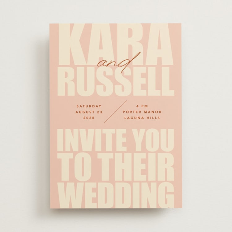 "Typographical Poster" - Wedding Invitations in Blush by Stacey Day - Front