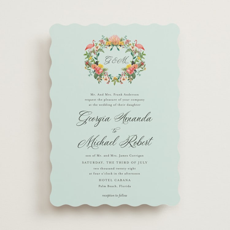 "Tropical Crest" - Wedding Invitations in Papaya by Susan Moyal - Front