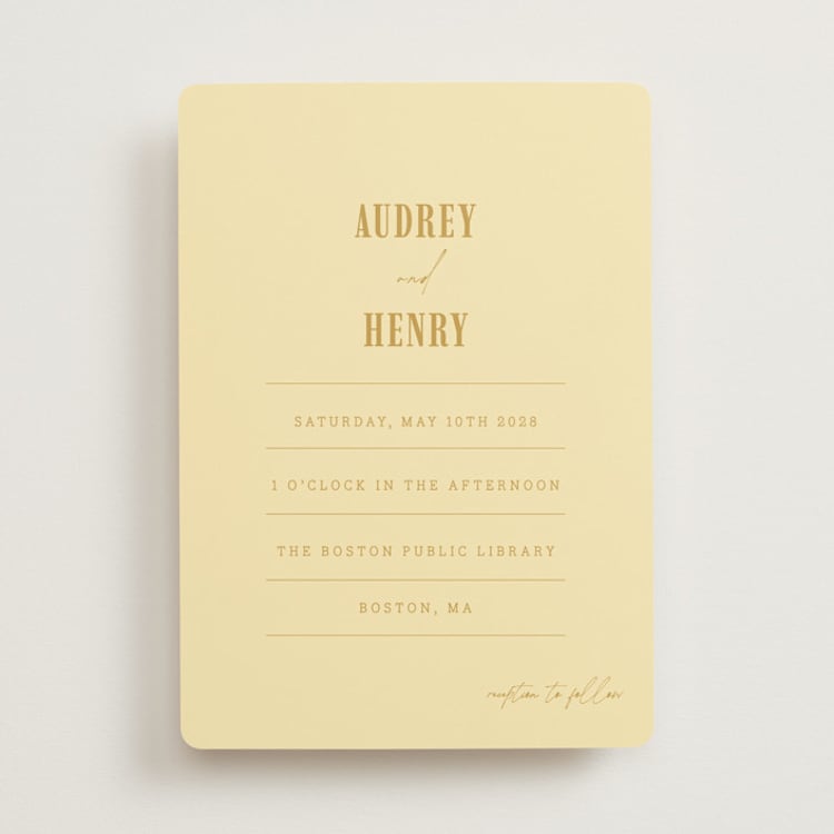 "Vintage Label" - Wedding Invitations in Butter by Nazia Hyder - Front