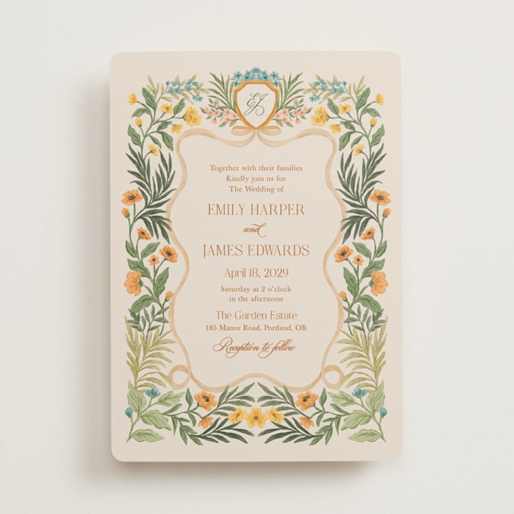 "Garden Heirloom" - Wedding Invitations in Marigold by Elly - Front