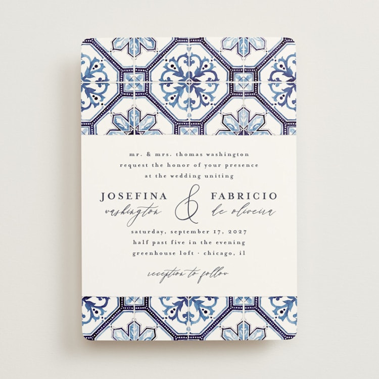 "watercolor azulejo" - Wedding Invitations in Azure by Anastasia Makarova - Front