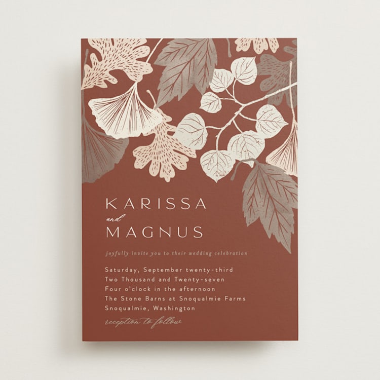 "Leaf Cascade" - Wedding Invitations in Latte by Alethea and Ruth - Front