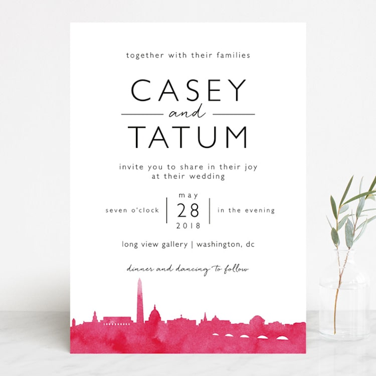 "Skyline - Washington DC" - Wedding Invitations in Magenta by Laura Condouris - Front