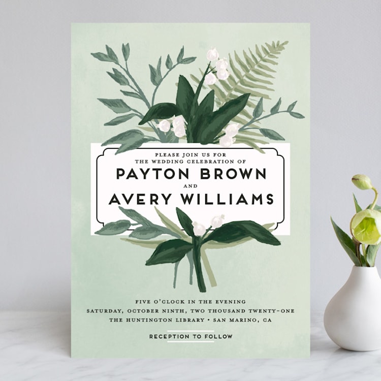 "Botanical Name Plate" - Wedding Invitations in Sage by Shiny Penny Studio - Front
