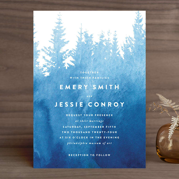 "misty forest" - Wedding Invitations in Navy by Ariel Rutland - Front