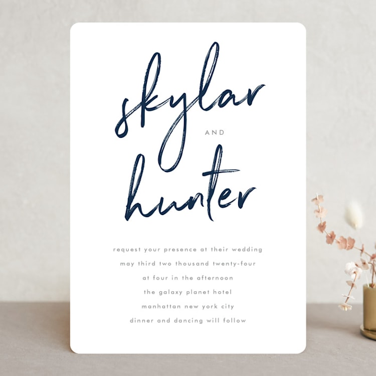 "Funky Names" - Wedding Invitations in Navy by Phrosné Barwood - Front
