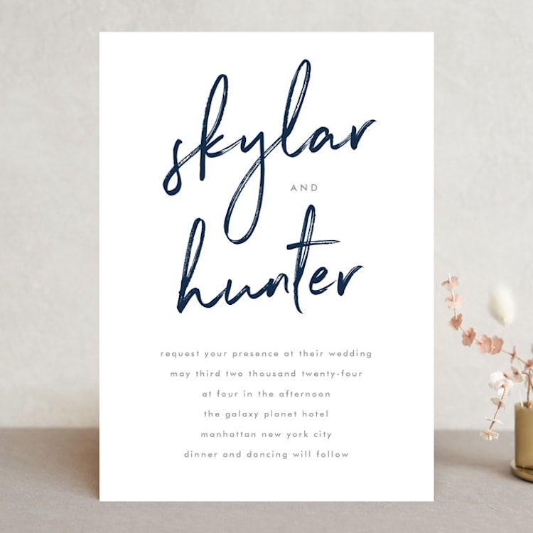 "Funky Names" - Wedding Invitations in Navy by Phrosné Barwood - Front