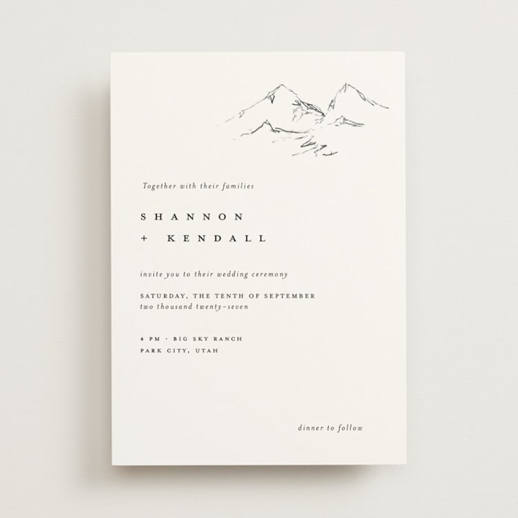 "Sketched Mountains" - Wedding Invitations in Snow by Mere Paper - Front