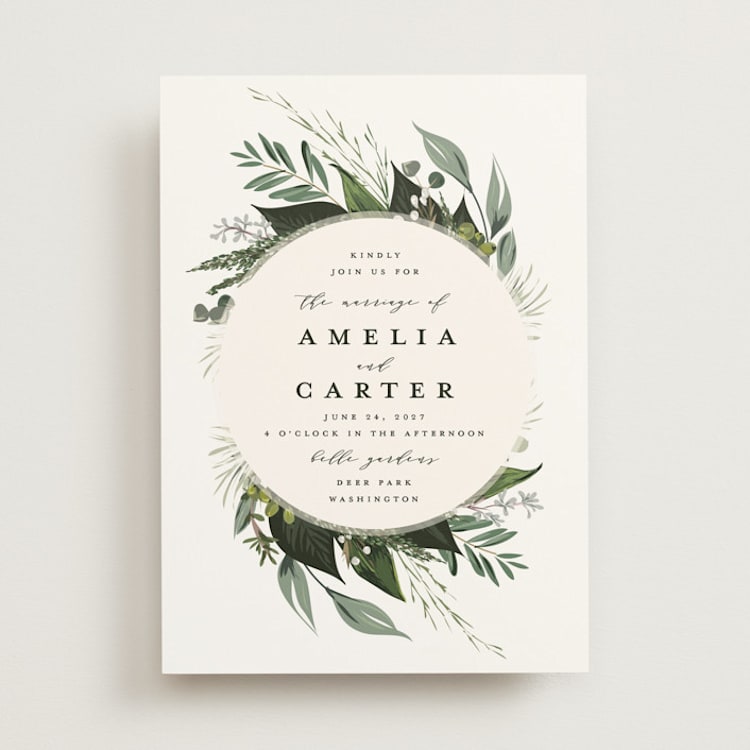 "Natures Greens" - Wedding Invitations in Ivory by Susan Moyal - Front