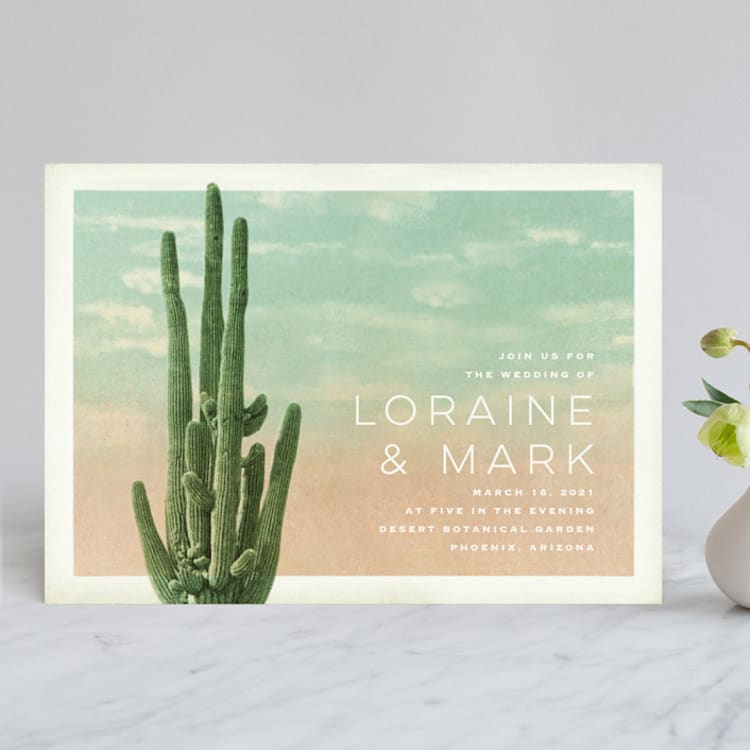 "Postcard from the Desert" - Wedding Invitations in Sunset by Pink House Press - Front