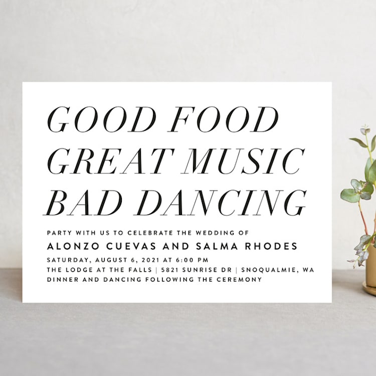 "Bad Dancing" - Wedding Invitations in Dove by Amy Payne - Front