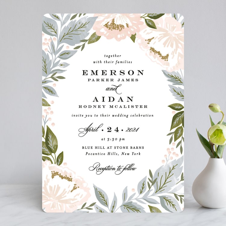 "Peony Floral Frame" - Wedding Invitations in Cornflower by Alethea and Ruth - Front