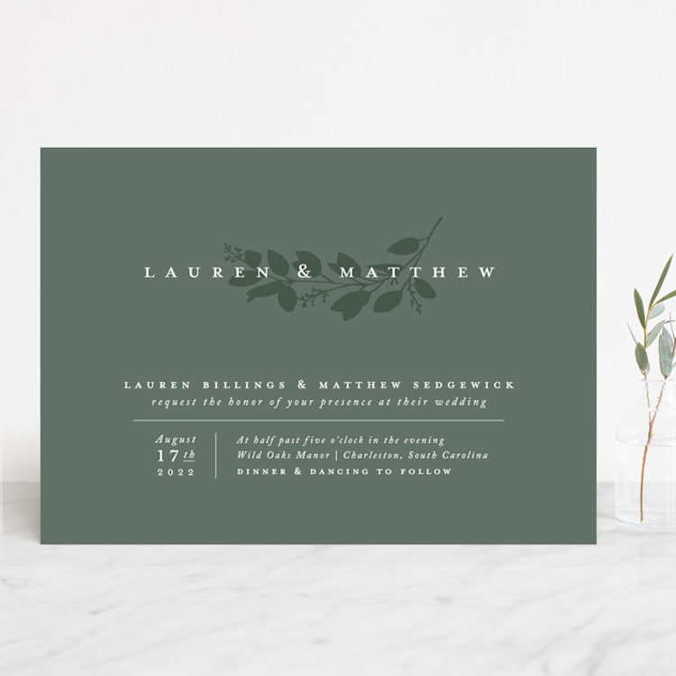 "Falling Branch" - Wedding Invitations in Eucalyptus by Amy Kross - Front