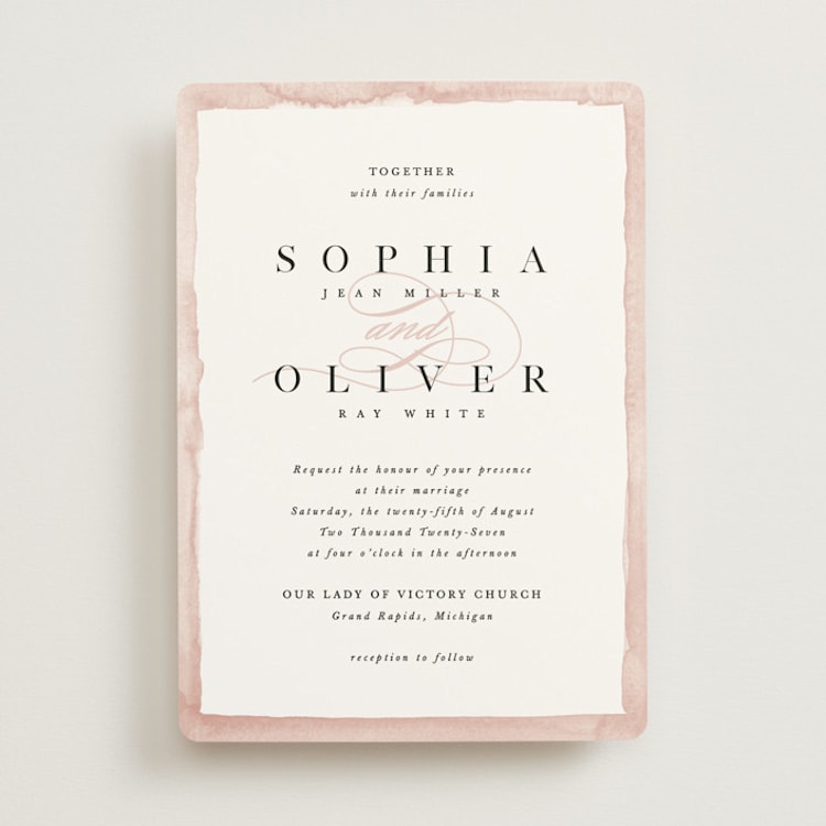 "First Love" - Wedding Invitations in Blush by Pixel and Hank - Front