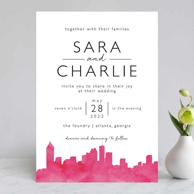 "Skyline Atlanta" - Wedding Invitations in Magenta by Laura Condouris - Front