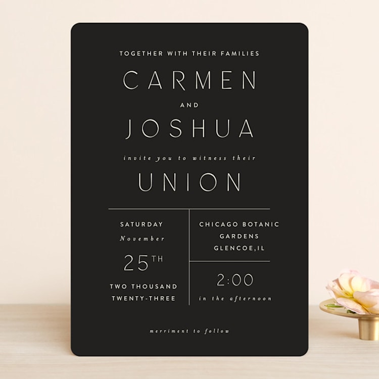 "Harmony" - Wedding Invitations in Noir by Nazia Hyder - Front