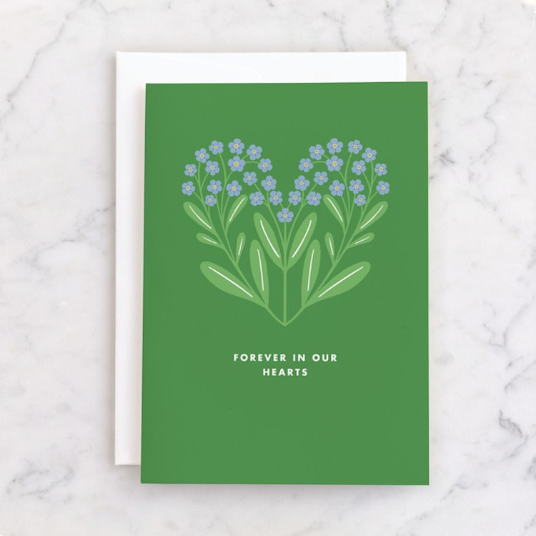 "Forget Me Knot Heart" - Single Greeting Cards in Grass by mo kelley - Front