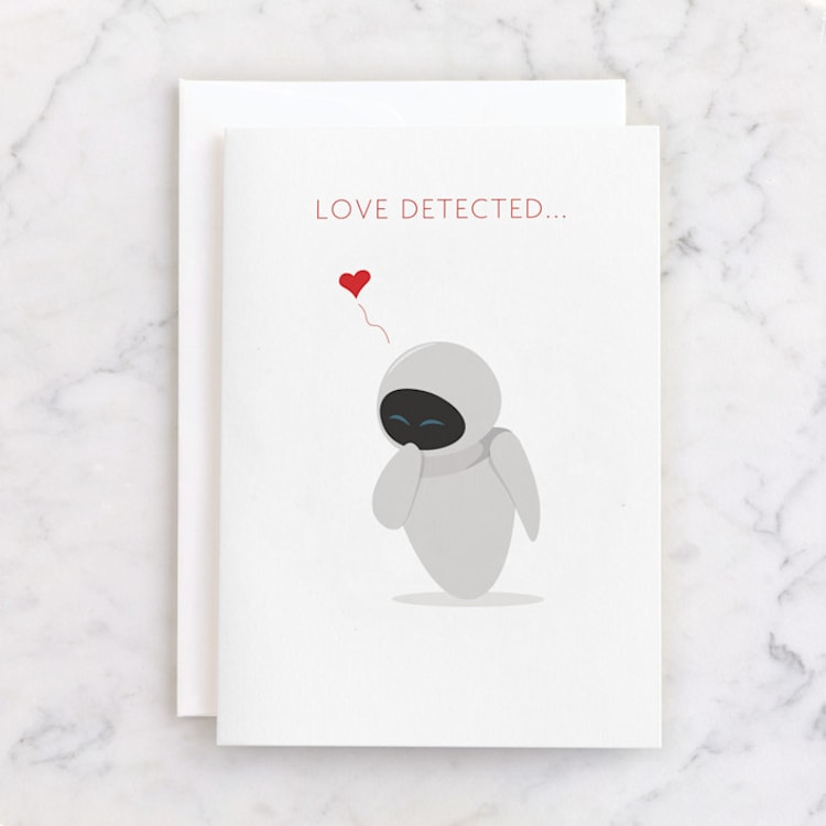 "Disney and Pixar's Love Detected" - Single Greeting Cards in Scarlet by Claudio A. Silva - Front
