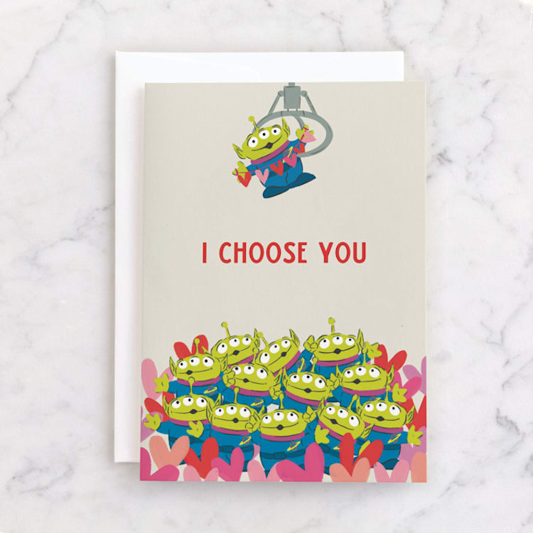 "Disney And Pixar's Alien Valentine's Day" - Single Greeting Cards in Apple by Jackie Crawford - Front