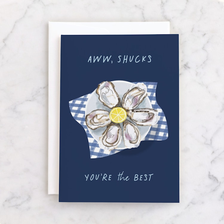 "Aww, Shucks" - Single Greeting Cards in Denim by Kami Turnell - Front