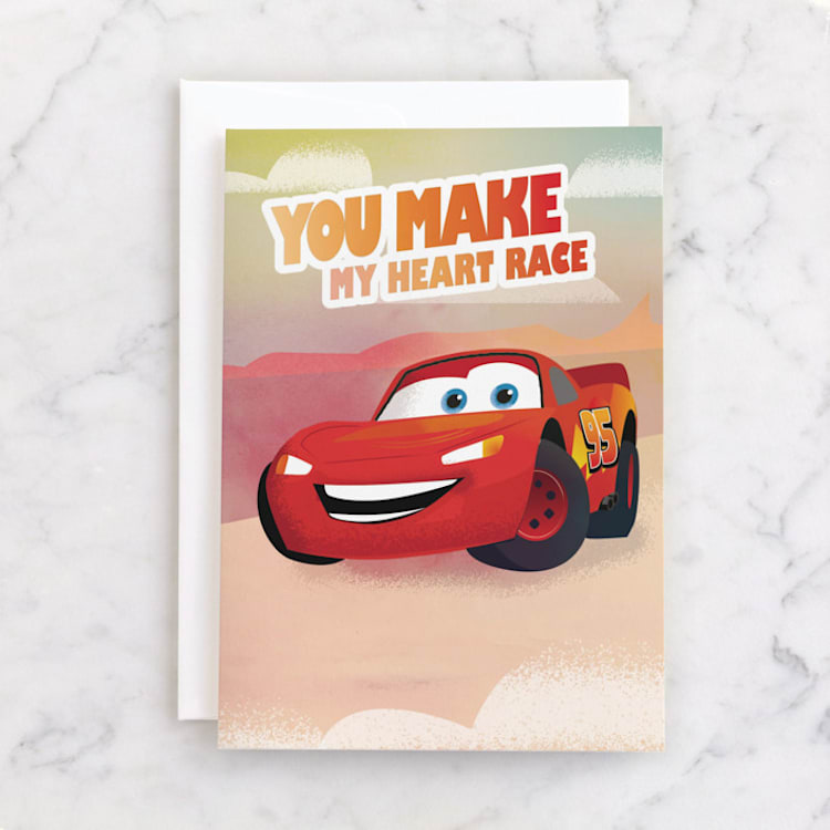 "Disney and Pixar's Cars Heart Race" - Single Greeting Cards in Ruby by lori jacobs wemple - Front