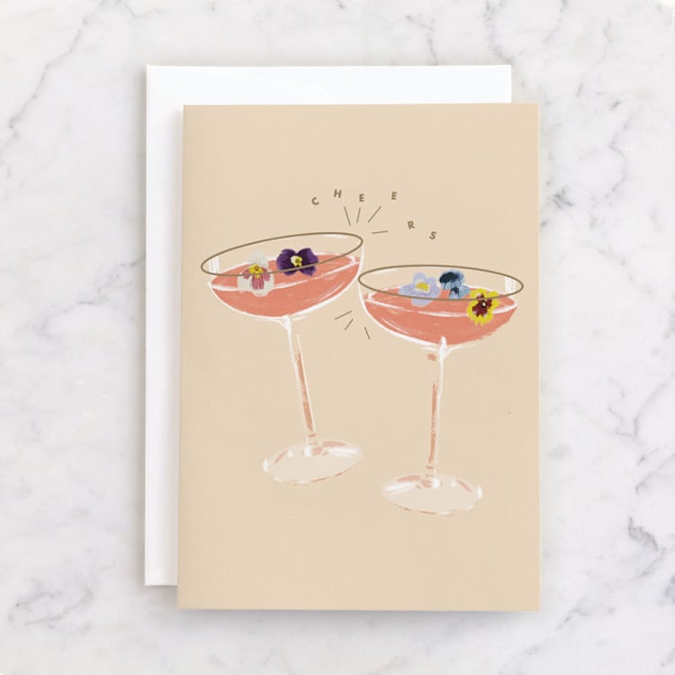"Flower Cheers" - Single Greeting Cards in Crepe by Baumbirdy - Front