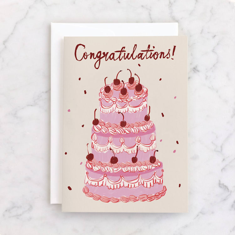 "vintage wedding cake" - Single Greeting Cards in Rose Quartz by Cass Loh - Front
