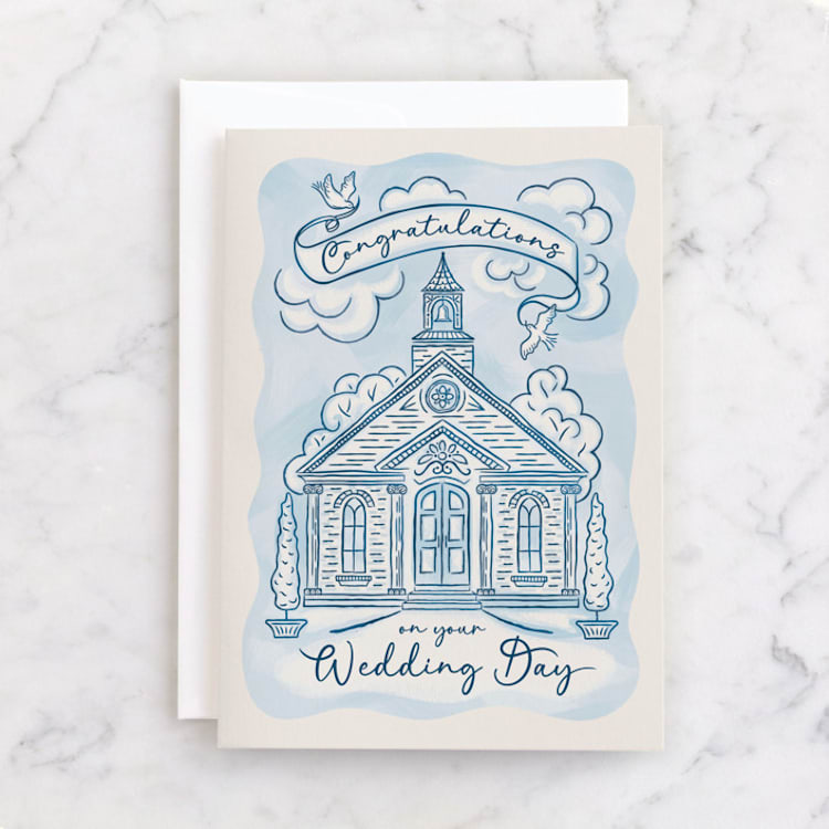 "White Chapel Wedding" - Single Greeting Cards in Sky by Paper Sun Studio - Front