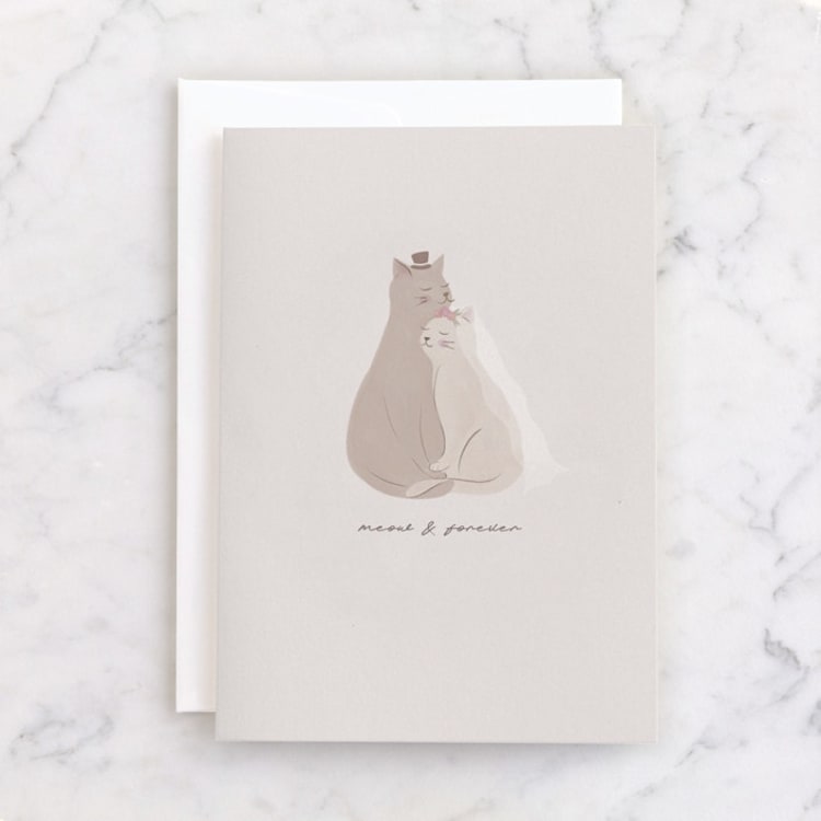 "Meow & Forever" - Single Greeting Cards in Linen by Susan Varghese - Front