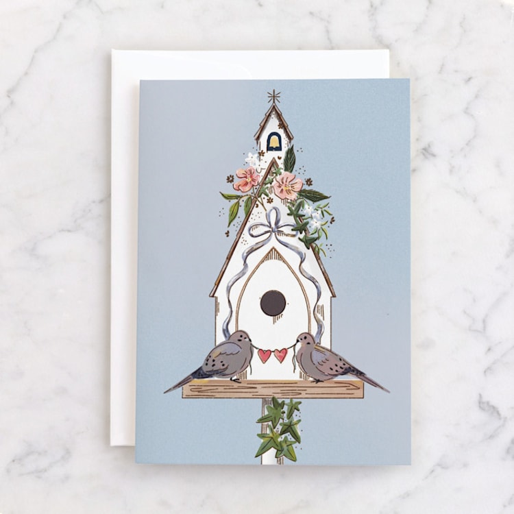 "Mourning Doves" - Single Greeting Cards in Bluejay by Becky Nimoy - Front