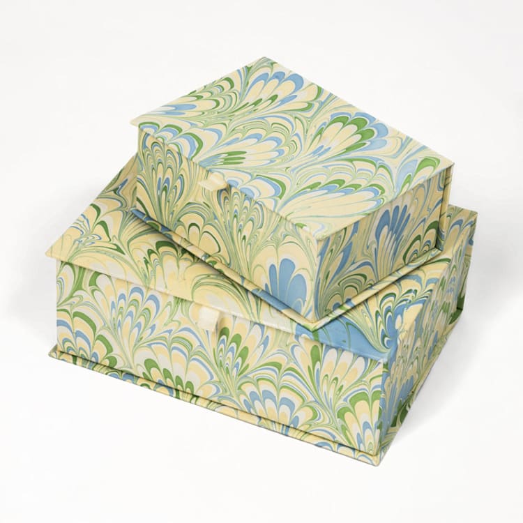 "Hand-Marbled Keepsake Box Set in Seaglass Peacock - Small" - Keepsake Boxes in green by Inner Child