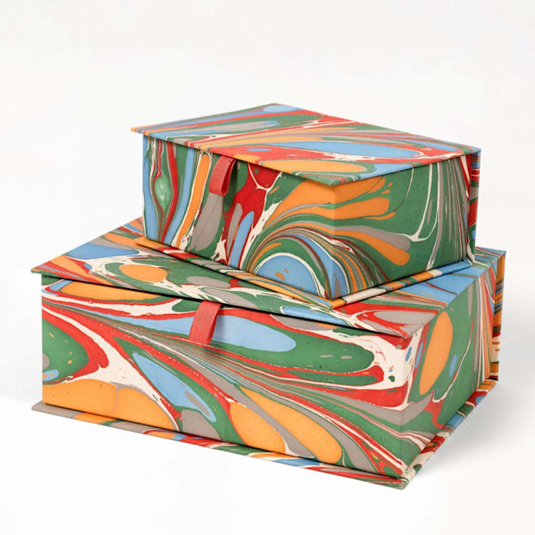 "Hand-Marbled Keepsake Box Set in Marais - Set of 2" - Keepsake Boxes in multicolor by Inner Child