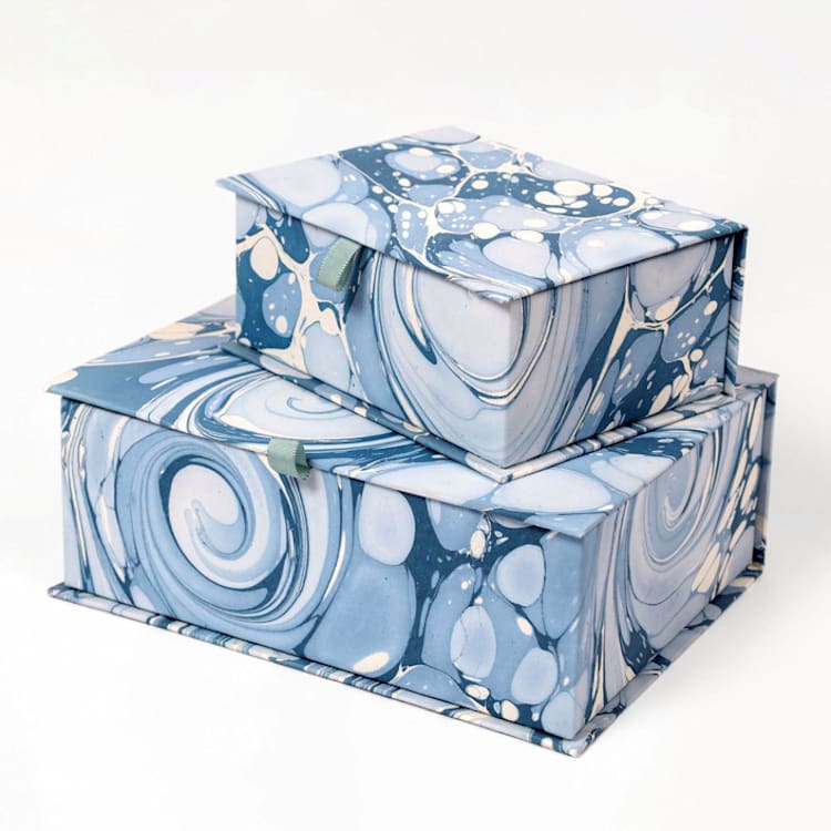 "Hand-Marbled Keepsake Box Set in Ocean Wave - Small" - Keepsake Boxes in blue by Inner Child