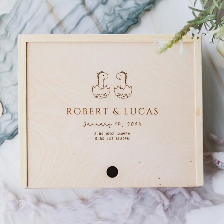 "Personalized Custom Engraved Keepsake Box For Twins" - Keepsake Boxes in beige by Dusky Lark