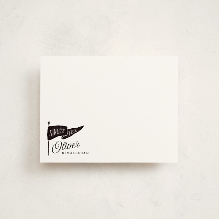 "Vintage Pennant" - Children’s Stationery in Licorice by Oscar and Emma - Karly Depew - Front
