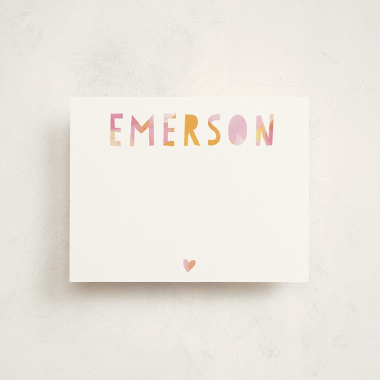 "Painted Name" - Children’s Stationery in Tangerine by Melanie Severin - Front