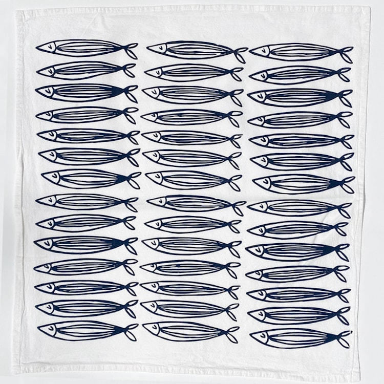 "White Sardine Tea Towel" - Tea Towels in white by Julie Peach