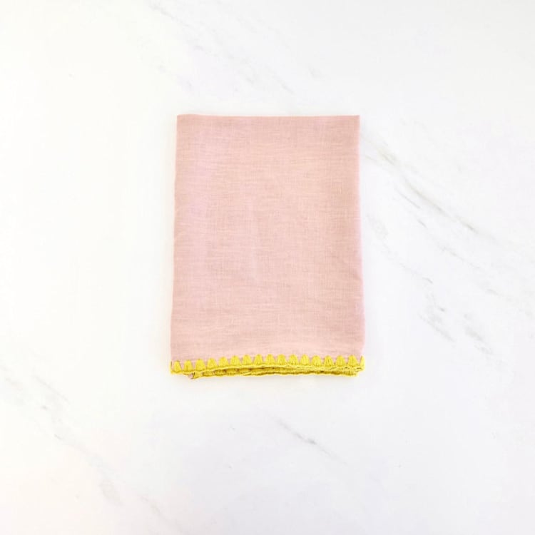 "100% Organic French Linen Mauve Embroidered Tea Towel" - Tea Towels in purple by Tina Huang