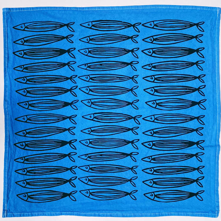 "Blue Sardines Tea Towel" - Tea Towels in blue by Julie Peach